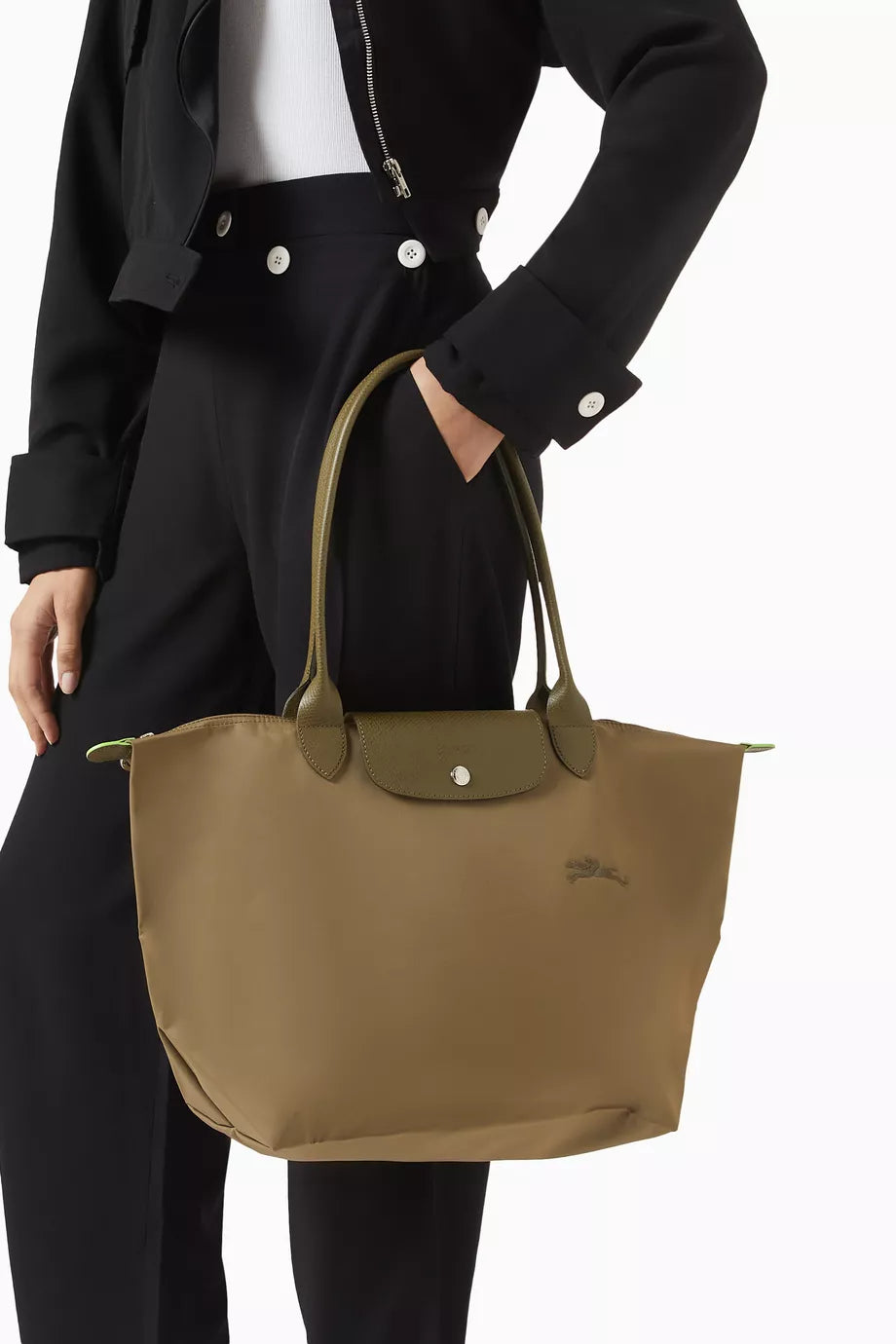 Large Le Pliage Green Tote Bag in Recycled Canvas