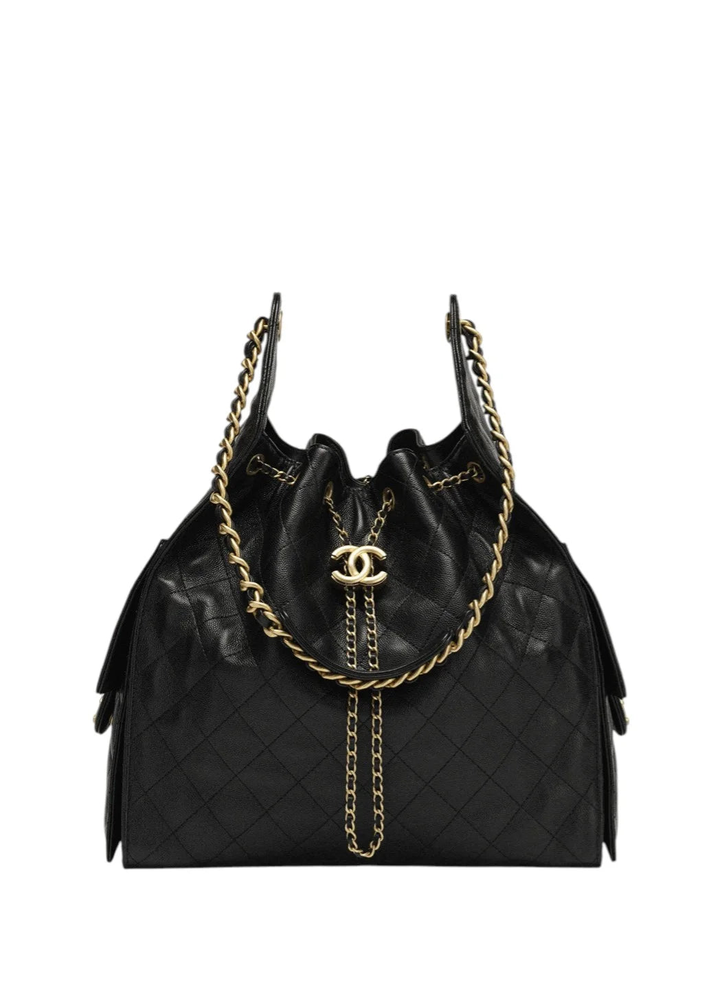 Chanel 25 Medium Handbag Grained Calfskin in Black