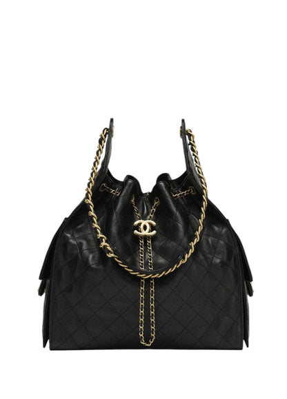 Chanel 25 Medium Handbag Grained Calfskin in Black