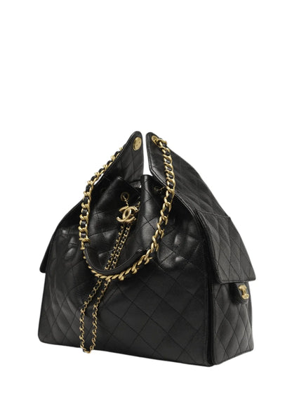 Chanel 25 Medium Handbag Grained Calfskin in Black