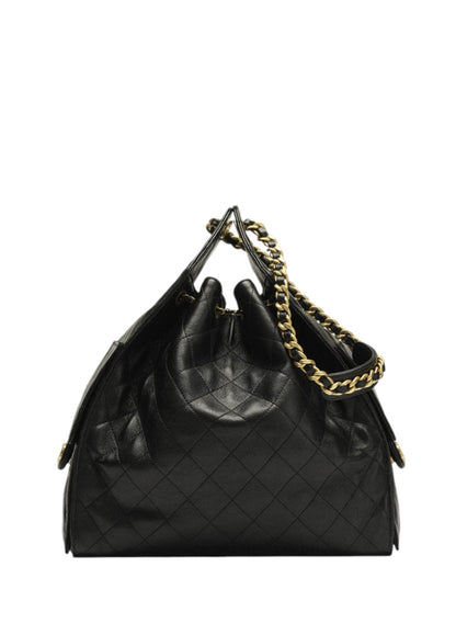 Chanel 25 Medium Handbag Grained Calfskin in Black